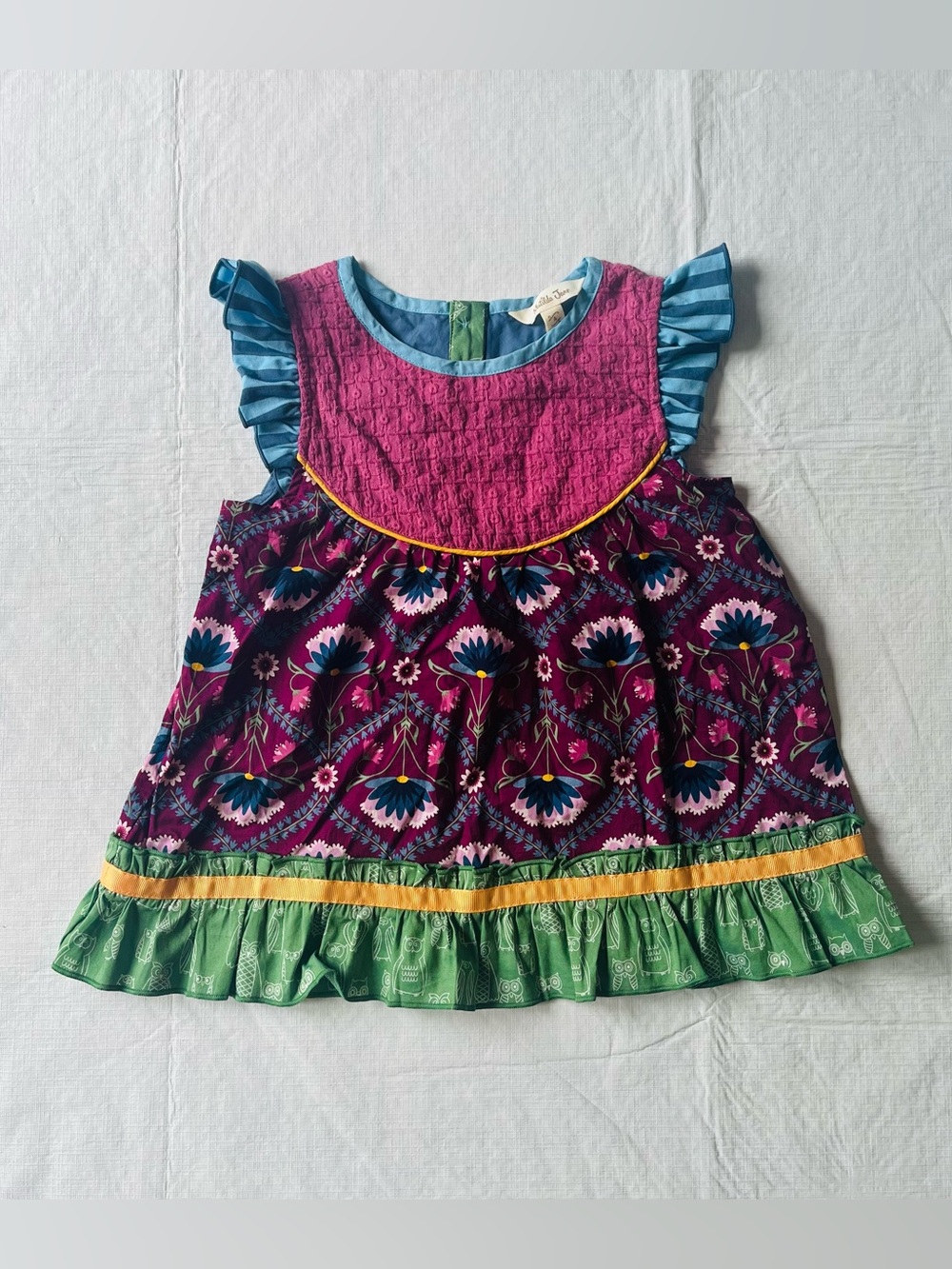 Matilda Jane purple, green, yellow, pink, floral tunic with ruffles